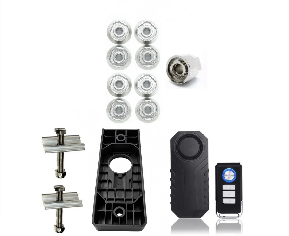 8 x M8 Fits TentBox/Roof Tent- Anti-Theft HIGH Security Nuts Tamperproof Lock Nut Set (8 x High Security Nuts + Alarm + Holder Ultimate Bundle)