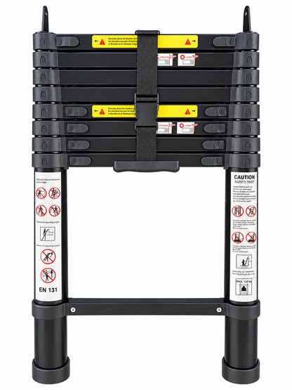 IN STOCK - 2.3/2.6M Extra Long Telescopic Ladders (Silver / Black)