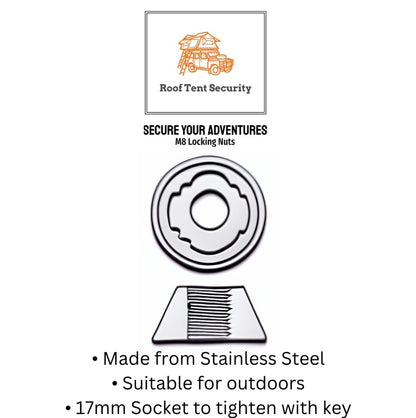8 x M8 HIGH SECURITY TentBox/Roof
Tent Anti-Theft Locking Nuts
Tamperproof Set