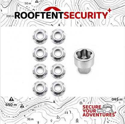 8 x M8 Fits Tentbox Roof Tent Security Locking Nuts and Key Lock