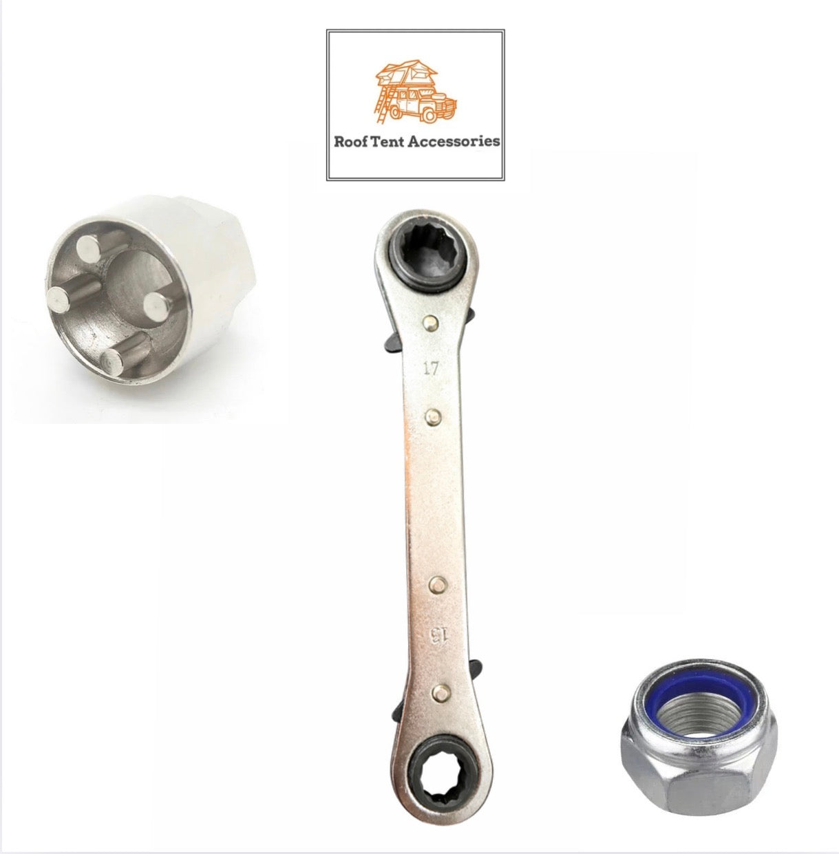 Perfect For Use With Tentbox Accessory - Ratcheting Spanner 13mm + 17mm M8 And Security Nuts